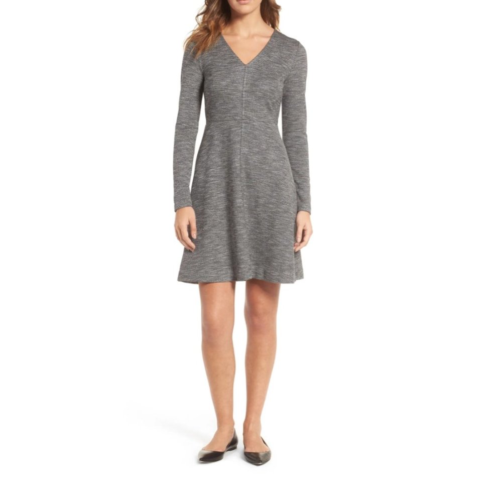 Madewell | Long Sleeve V-Neck Dress, Grey